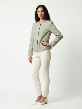 Sigrid Olsen Soft Sage Collarless 100% Linen Blazer Women’s Sz 10 Zip Front